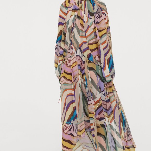 NWT H&M Studio Collection Multicolor Rainbow Silk Maxi Balloon Sleeve Dress - Picture 3 of 11